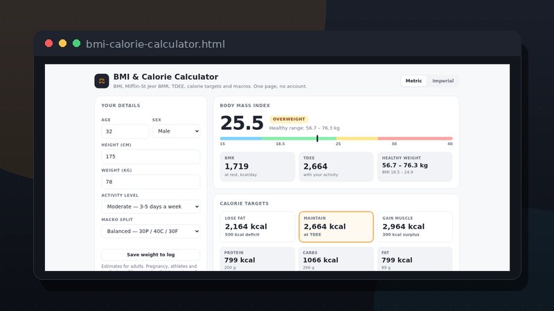 BMI & Calorie Calculator preview