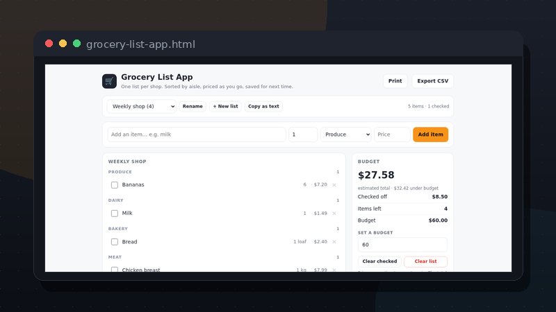 Grocery List App preview